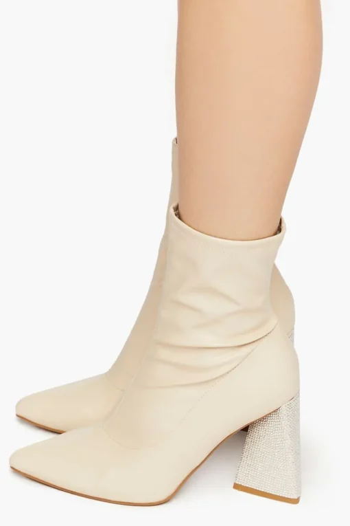 Faux Leather Rhinestone-Heel Booties