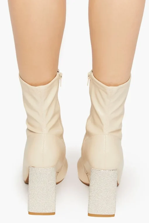 Faux Leather Rhinestone-Heel Booties