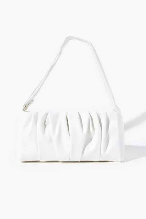 Faux Leather Ruched Shoulder Bag