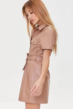 Faux Leather Shirt Dress