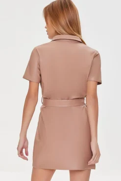 Faux Leather Shirt Dress