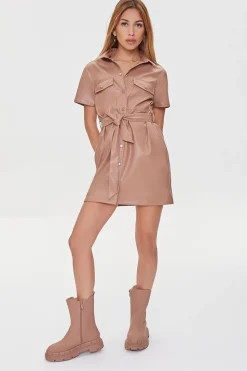 Faux Leather Shirt Dress