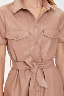 Faux Leather Shirt Dress