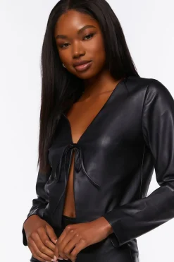 Faux Leather Split-Hem Top