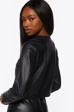 Faux Leather Split-Hem Top