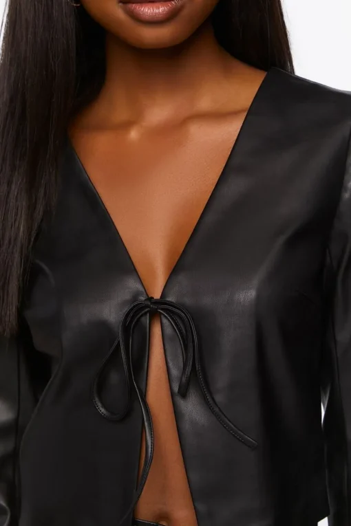 Faux Leather Split-Hem Top