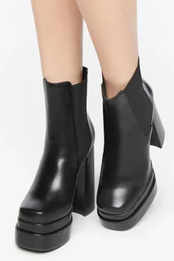 Faux Leather Stacked Platform Booties