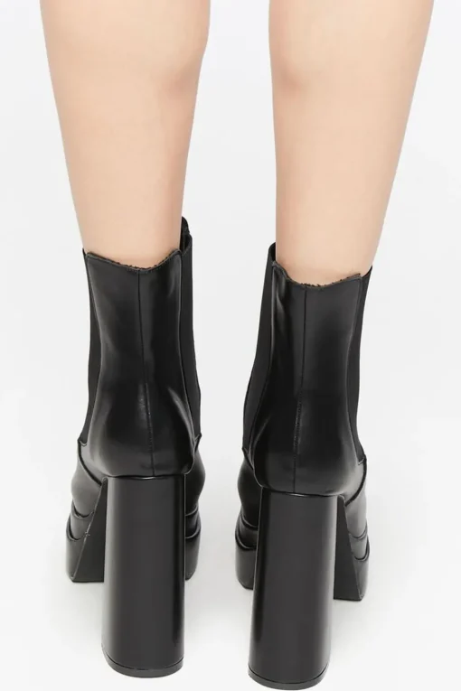 Faux Leather Stacked Platform Booties