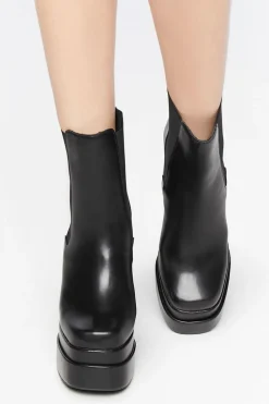Faux Leather Stacked Platform Booties