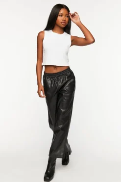 Faux Leather Straight-Leg Pants