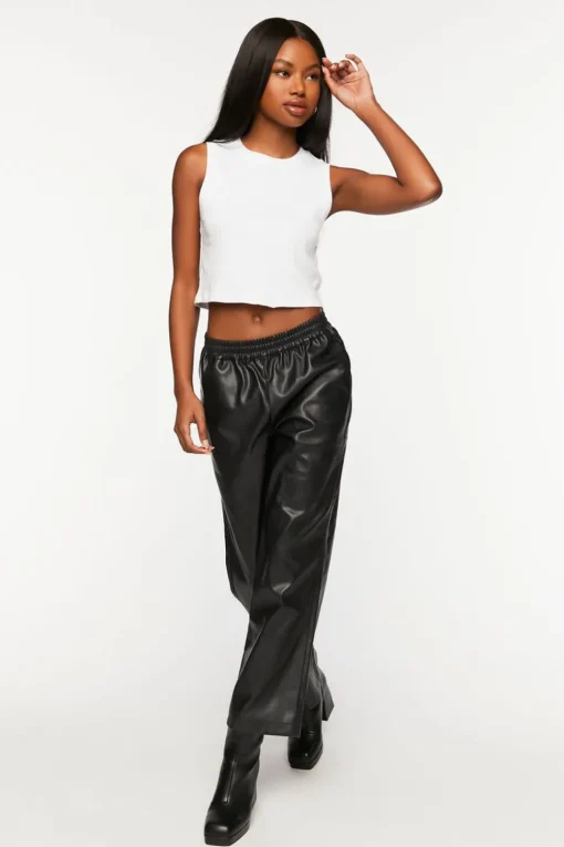 Faux Leather Straight-Leg Pants