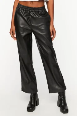 Faux Leather Straight-Leg Pants