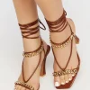 Faux Leather Strappy Chain Heels