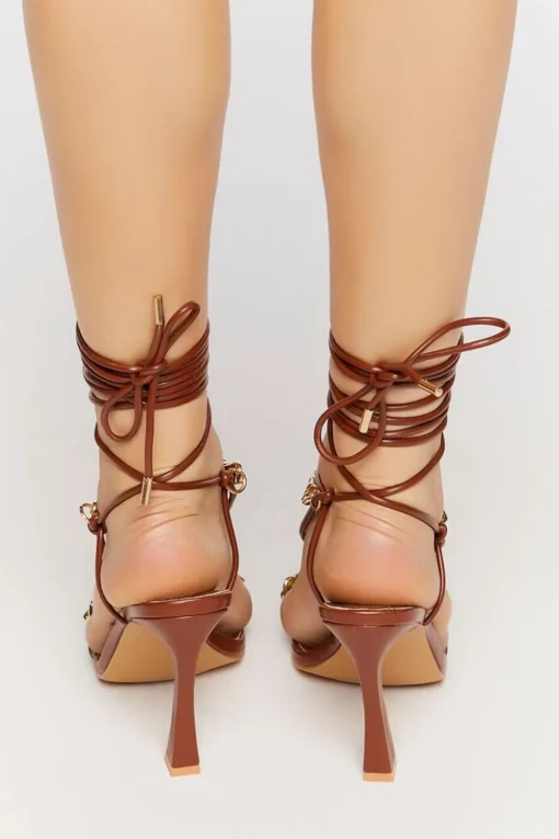 Faux Leather Strappy Chain Heels