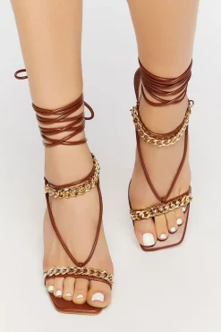 Faux Leather Strappy Chain Heels