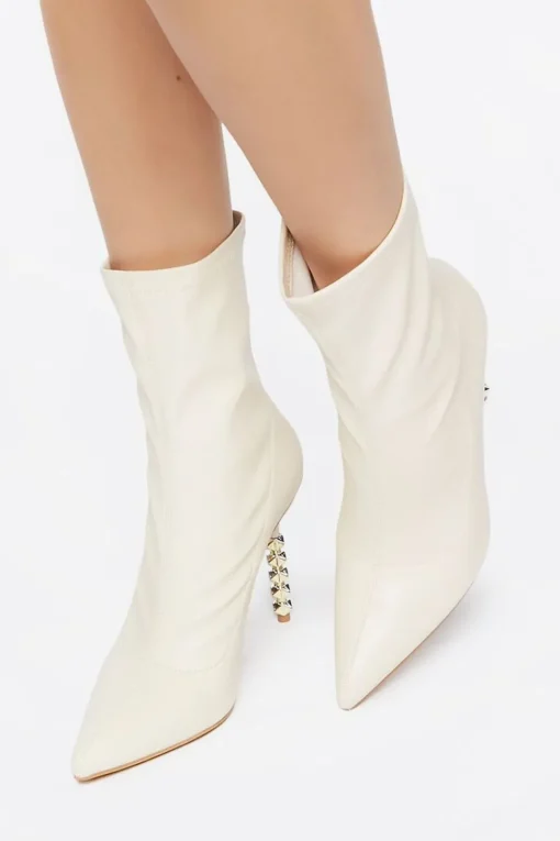 Faux Leather Studded Heel Booties