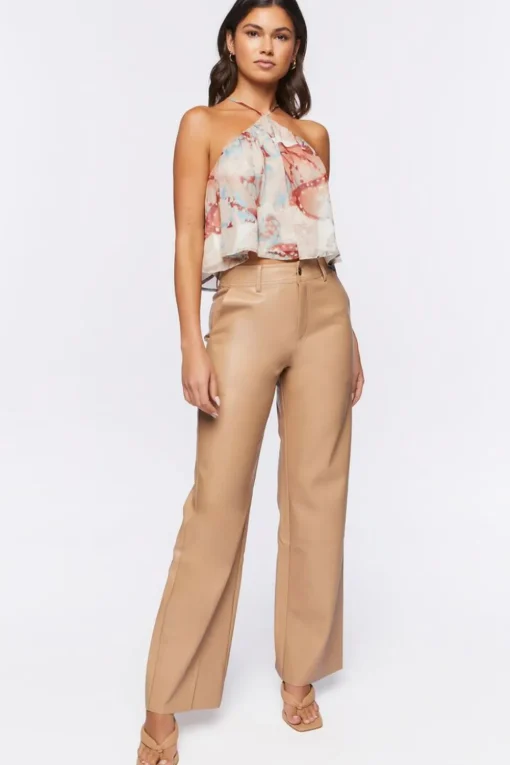Faux Leather Wide-Leg Pants