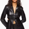 Faux Leather Zip-Front Cutout Blazer