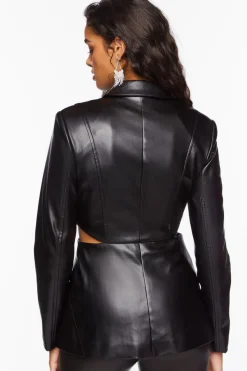 Faux Leather Zip-Front Cutout Blazer