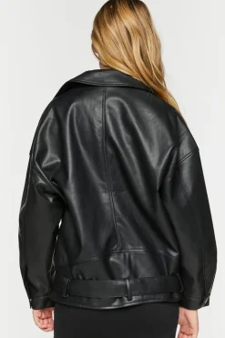 Faux Leather Zipper Moto Jacket
