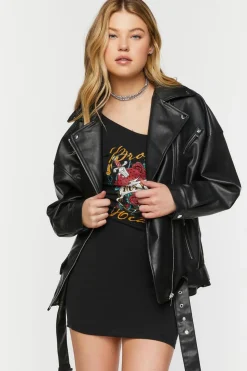 Faux Leather Zipper Moto Jacket