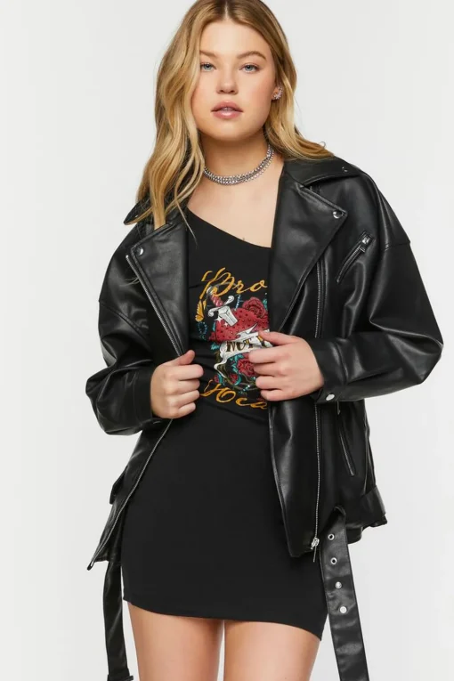 Faux Leather Zipper Moto Jacket