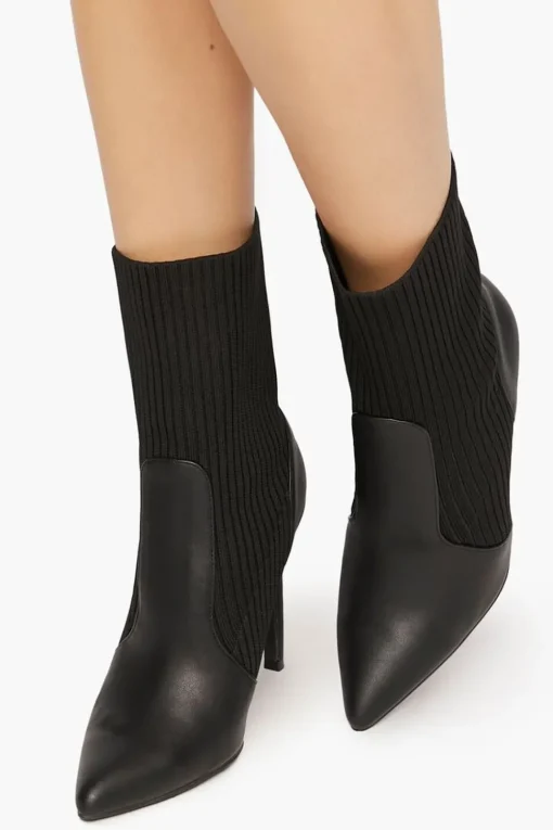 Faux Leather-Trim Sock Booties