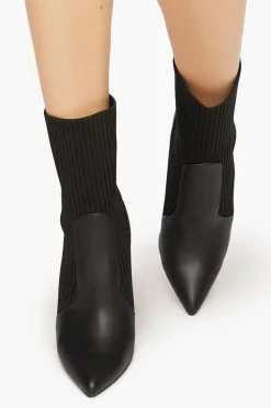 Faux Leather-Trim Sock Booties