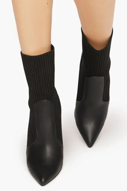 Faux Leather-Trim Sock Booties