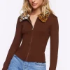 Faux Leopard Fur Zip-Up Sweater