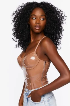 Faux Patent Leather Bustier Bodysuit