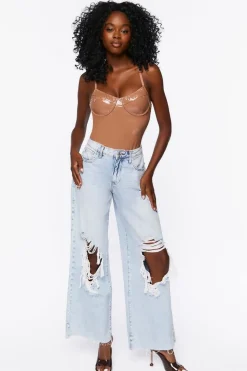 Faux Patent Leather Bustier Bodysuit