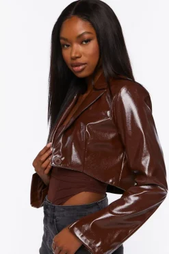 Faux Patent Leather Cropped Blazer