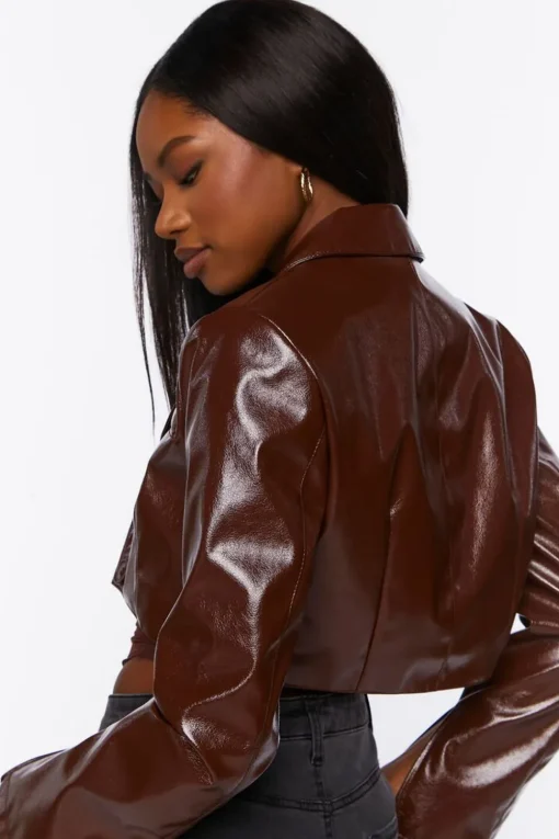Faux Patent Leather Cropped Blazer