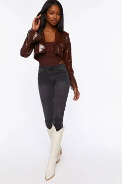 Faux Patent Leather Cropped Blazer