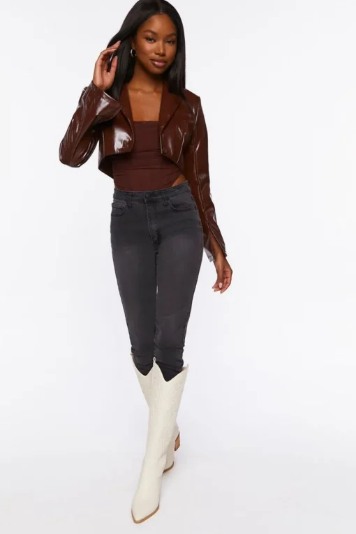 Faux Patent Leather Cropped Blazer