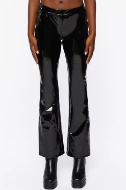 Faux Patent Leather Flare Pants