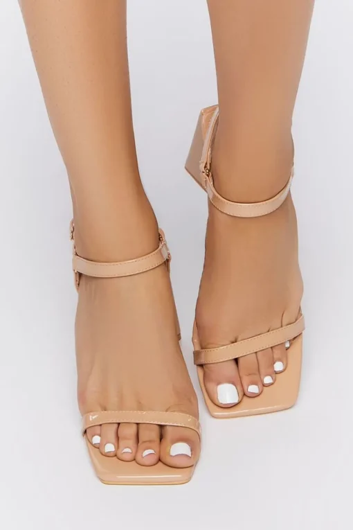 Faux Patent Leather Flare Heels