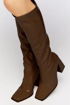 Faux Patent Leather Knee-High Boots