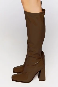 Faux Patent Leather Knee-High Boots