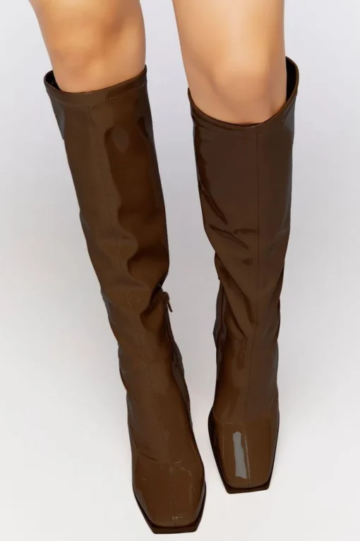 Faux Patent Leather Knee-High Boots
