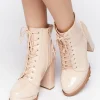 Faux Patent Leather Lace-Up Booties