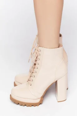 Faux Patent Leather Lace-Up Booties