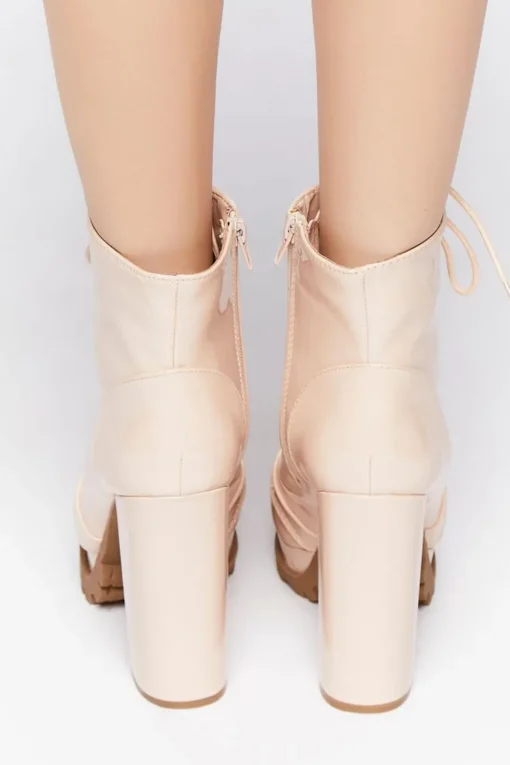 Faux Patent Leather Lace-Up Booties
