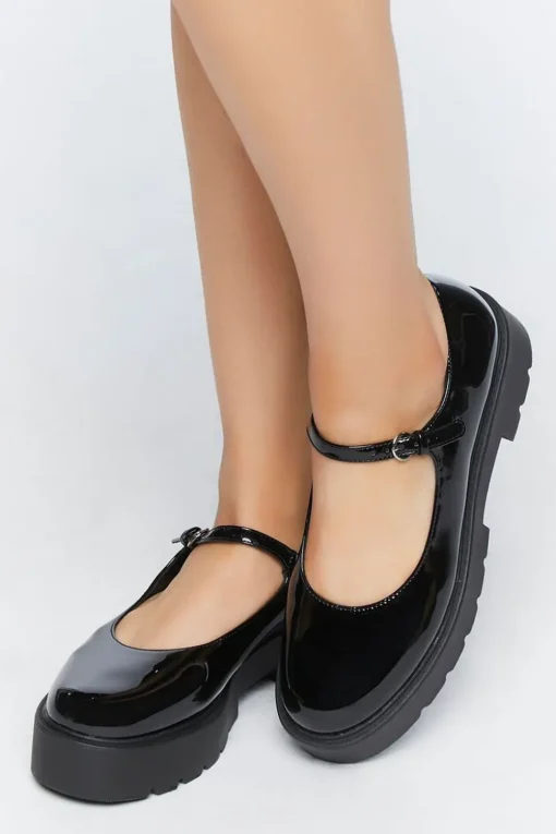 Faux Patent Leather Mary Jane Flatforms