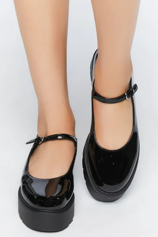 Faux Patent Leather Mary Jane Flatforms