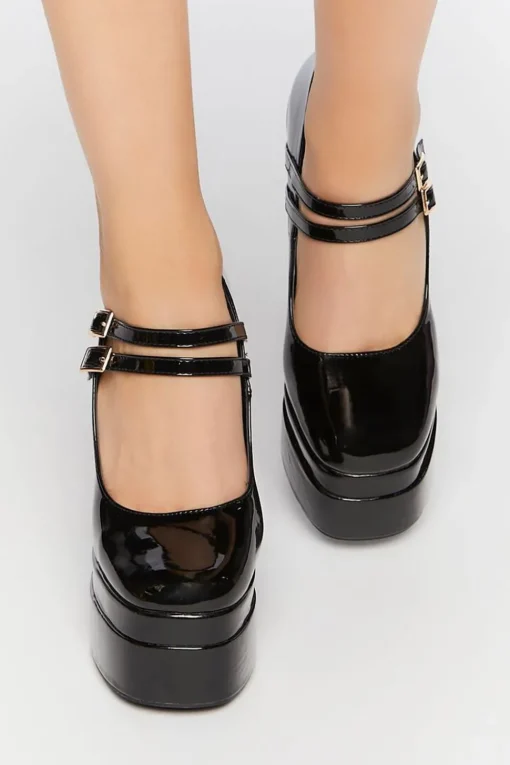 Faux Patent Leather Mary Jane Heels