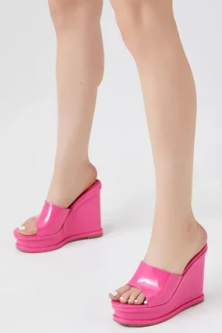 Faux Patent Leather Platform Wedges