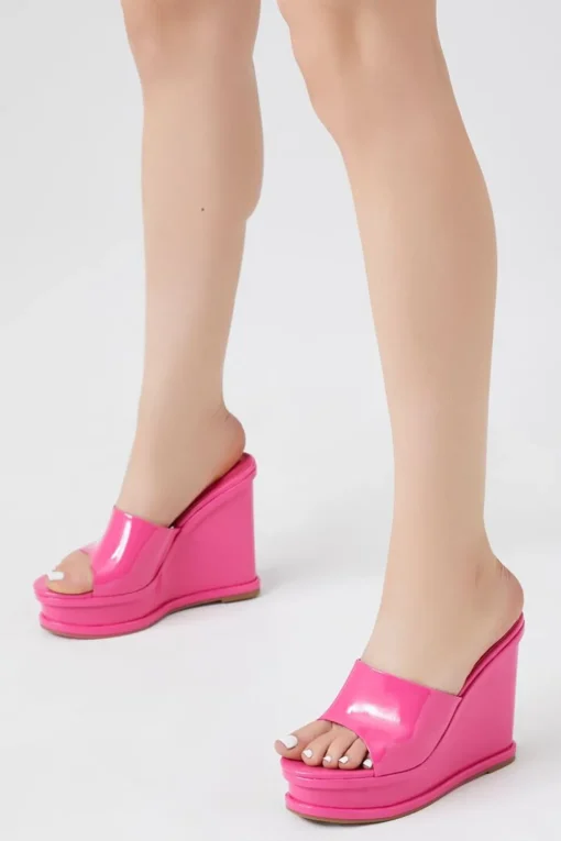 Faux Patent Leather Platform Wedges