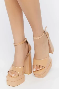 Faux Patent Leather Platform Heels